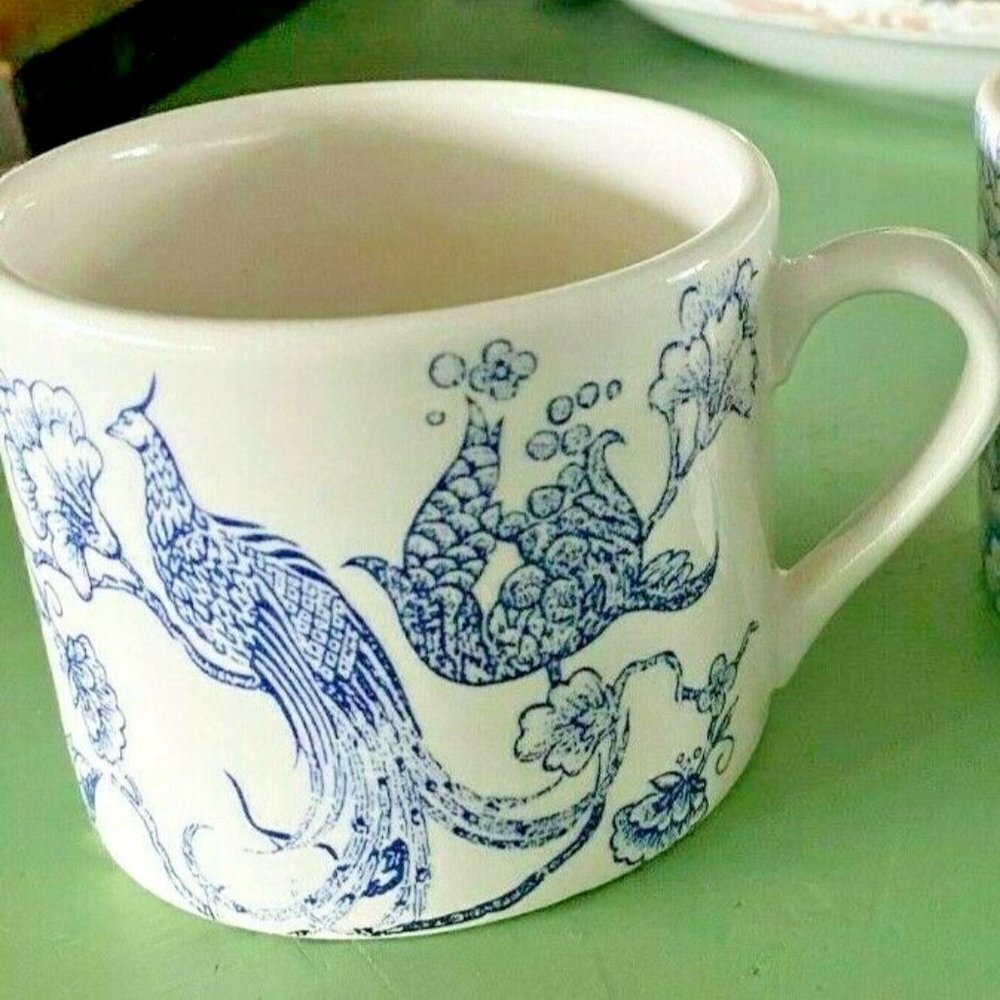 Pair Bird of Paradise Staffordshire England coffee cups cottage farmhouse tea​​